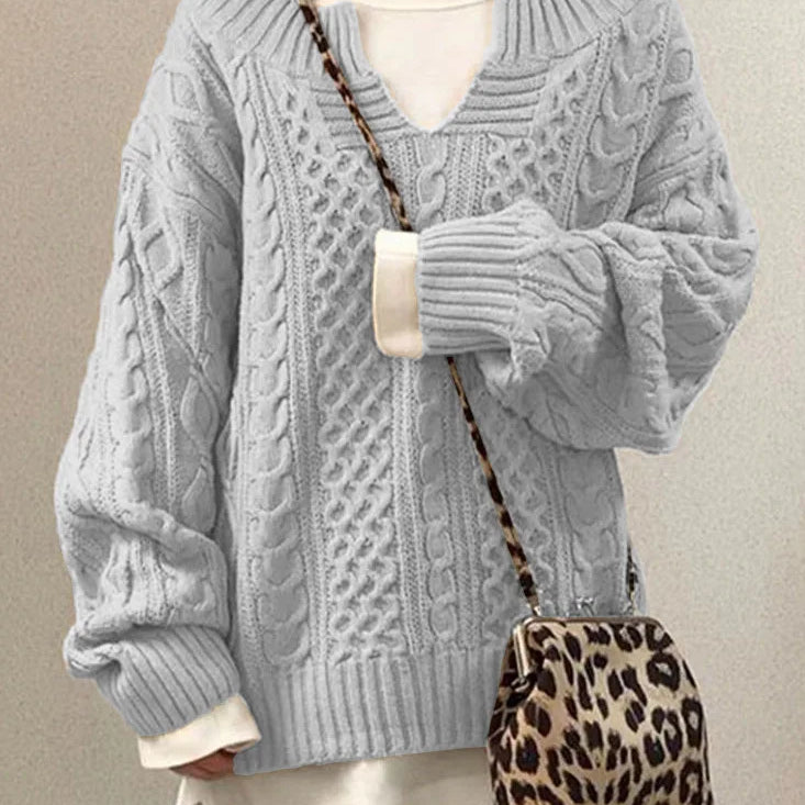 Knitted Sweater Warm Long Sleeve Half Open Collar