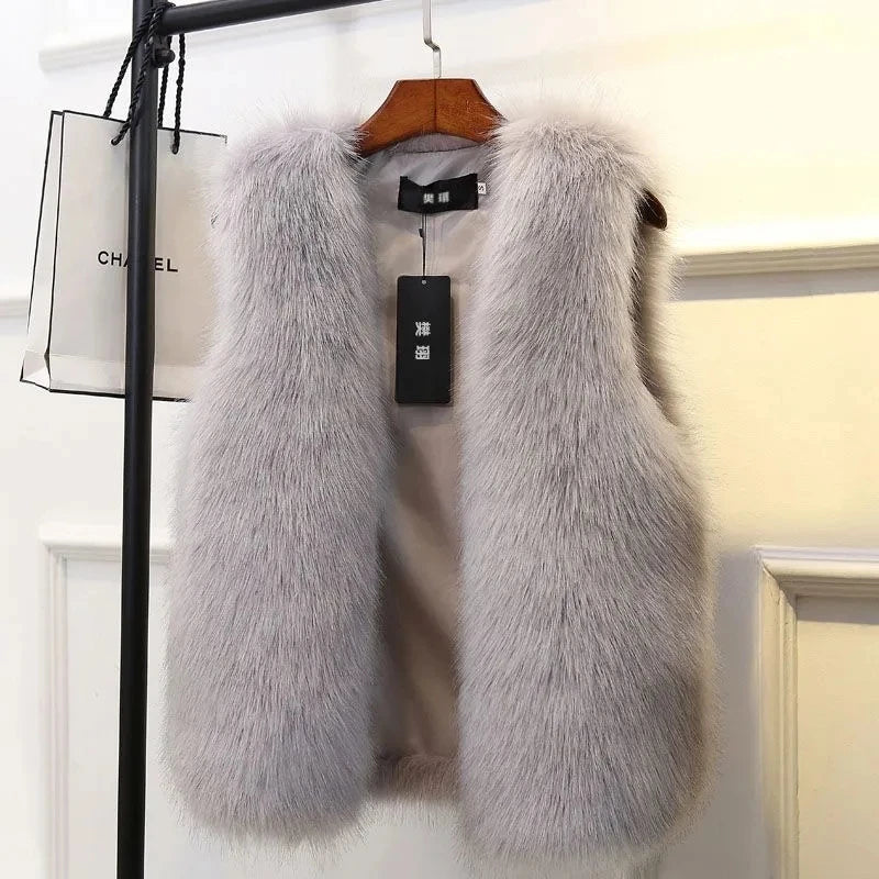 Faux Fox Fur Vest Winter Overcoat