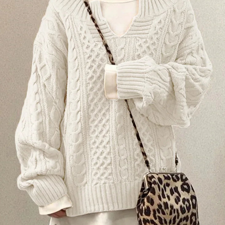 Knitted Sweater Warm Long Sleeve Half Open Collar