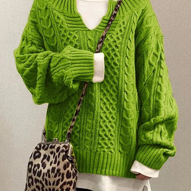 Knitted Sweater Warm Long Sleeve Half Open Collar