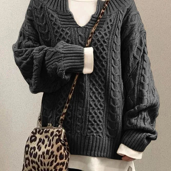 Knitted Sweater Warm Long Sleeve Half Open Collar