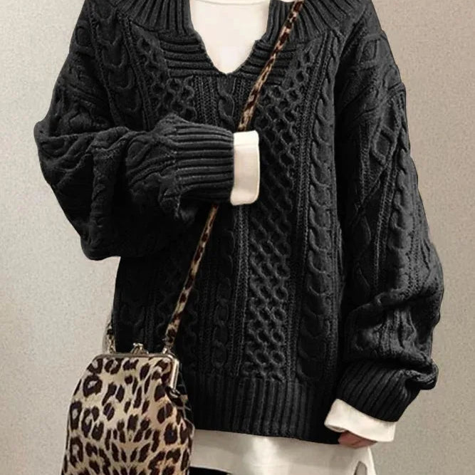 Knitted Sweater Warm Long Sleeve Half Open Collar