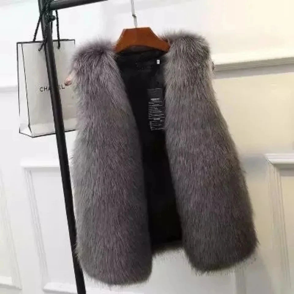 Faux Fox Fur Vest Winter Overcoat