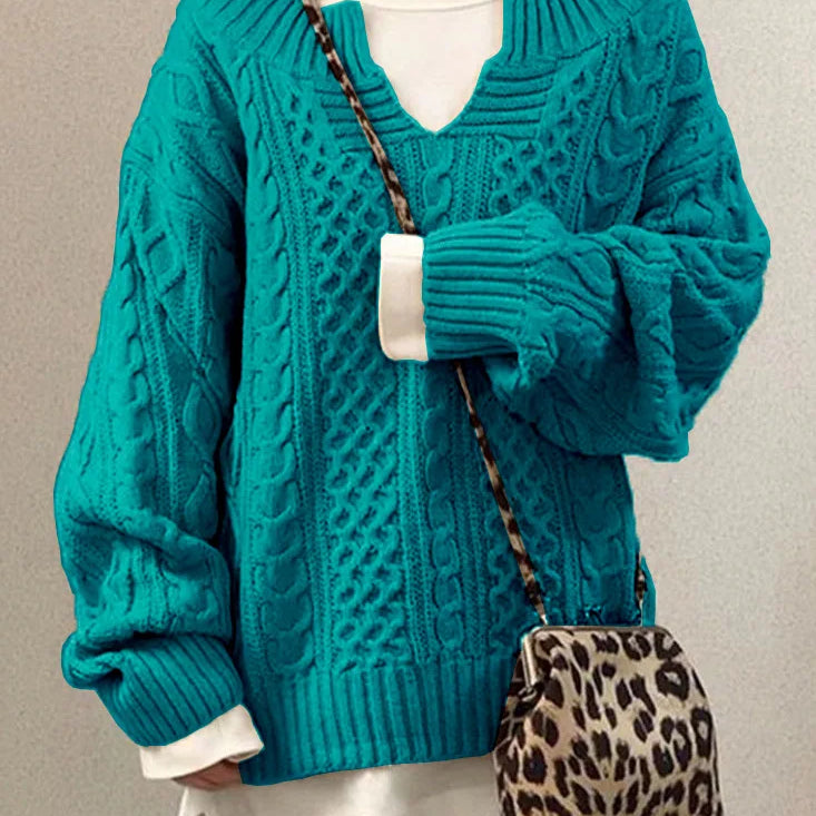 Knitted Sweater Warm Long Sleeve Half Open Collar