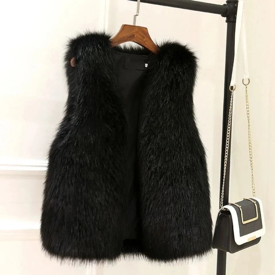 Faux Fox Fur Vest Winter Overcoat